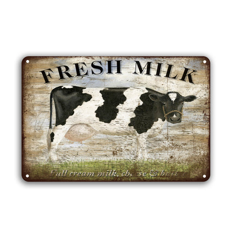 ブリキ看板 FRESH MILK 牛 ホルスタイン 乳製品 カントリー ファーム 壁飾り
