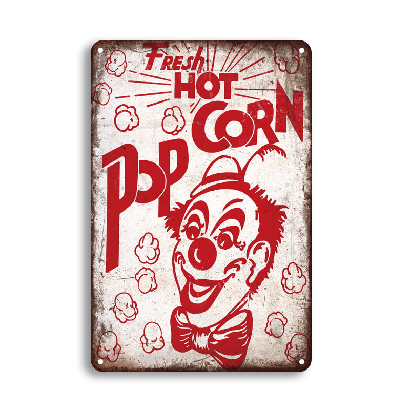 ブリキ看板 FRESH HOT POP CORN ポップコーン ピエロ サーカス 縁日 壁飾り