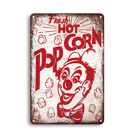 ブリキ看板 FRESH HOT POP CORN ポップコーン ピエロ サーカス 縁日 壁飾り