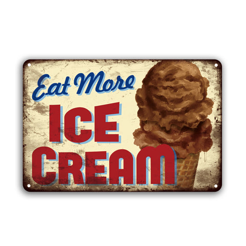 ブリキ看板 Eat More ICE CREAM アイスクリーム コーン チョコレート 壁飾り