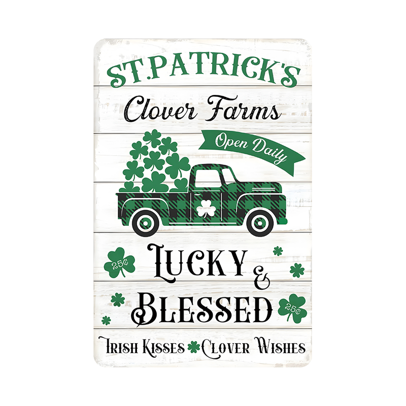 ブリキ看板 インテリア レトロ おしゃれ 壁飾り ディスプレイ St.Patrick’s クローバー Lucky Blessed ヴィンテージ雑貨