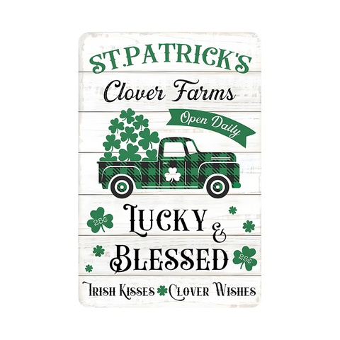 ブリキ看板 インテリア レトロ おしゃれ 壁飾り ディスプレイ St.Patrick’s クローバー Lucky Blessed ヴィンテージ雑貨
