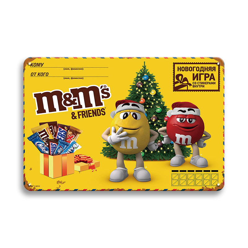 M&M's エムアンドエムズ ブリキ看板  クリスマス レトロ インテリア アメリカン雑貨 壁飾り ディスプレイ