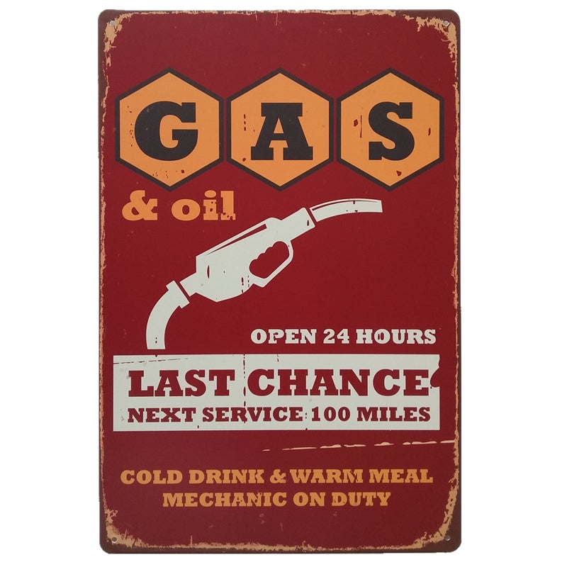 ブリキ看板 GAS oil LAST CHANCE ガススタ ヴィンテージ アメリカ 壁飾り