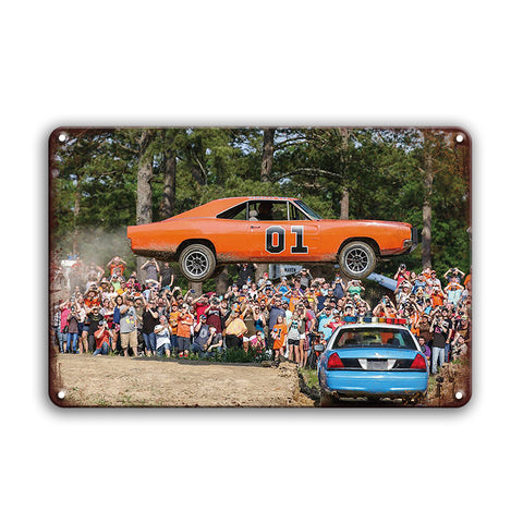 ブリキ看板 General Lee 01 マッスルカー ジャンプ アメリカン スタントカー アメ車 レトロ ヴィンテージ ガレージ インテリア 壁飾り おしゃれ