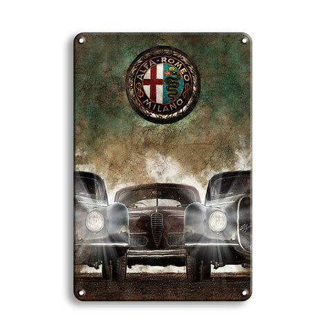 ブリキ看板 ALFA ROMEO MILANO アルファロメオ ミラノ クラシックカー イタリア車 エンブレム ヴィンテージ レトロ ガレージ インテリア 壁飾り おしゃれ