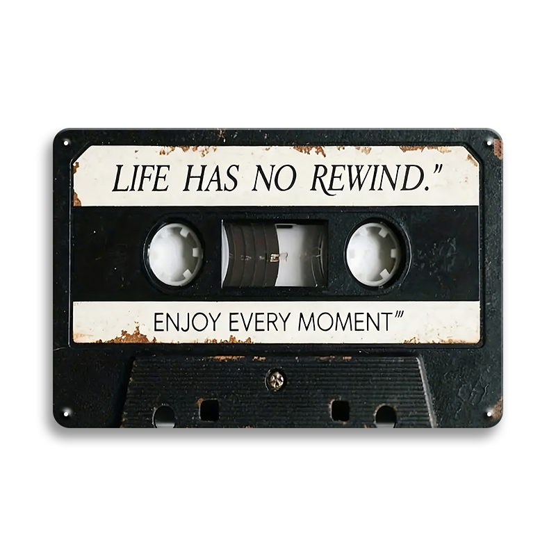 ブリキ看板 レトロ インテリア 雑貨 壁飾り おしゃれ ビンテージ LIFE HAS NO REWIND 英字デザイン