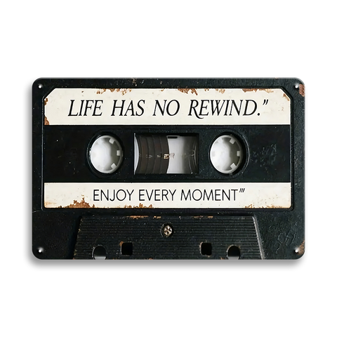 ブリキ看板 レトロ インテリア 雑貨 壁飾り おしゃれ ビンテージ LIFE HAS NO REWIND 英字デザイン