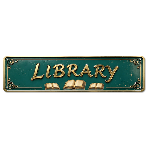 ブリキ看板 LIBRARY ライブラリー 図書館 本 書斎 読書 細長 壁飾り