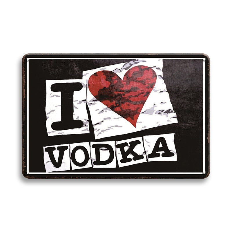 ブリキ看板 ウォッカ Vodka I Love 酒 バー レトロ おしゃれ アメリカン インテリア 横30cm×縦20cm