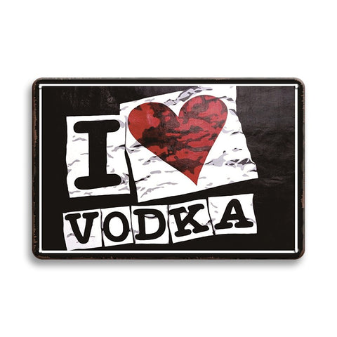 ブリキ看板 ウォッカ Vodka I Love 酒 バー レトロ おしゃれ アメリカン インテリア 横30cm×縦20cm