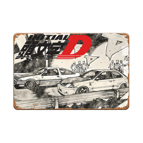 ブリキ看板 INITIAL D 頭文字D イニシャルD AE86 トレノ シビック 峠 走り屋 ドリフト アニメ 漫画 レトロ ガレージ インテリア 壁飾り おしゃれ