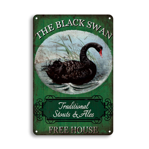 ブリキ看板 THE BLACK SWAN イギリス パブ 黒鳥 ビール Stouts Ales 壁飾り