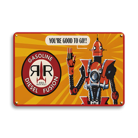 ブリキ看板 ロボット ガソリン アメリカン レトロ ビンテージ インテリア 壁飾り RR RED ROCKET ディスプレイ 雑貨
