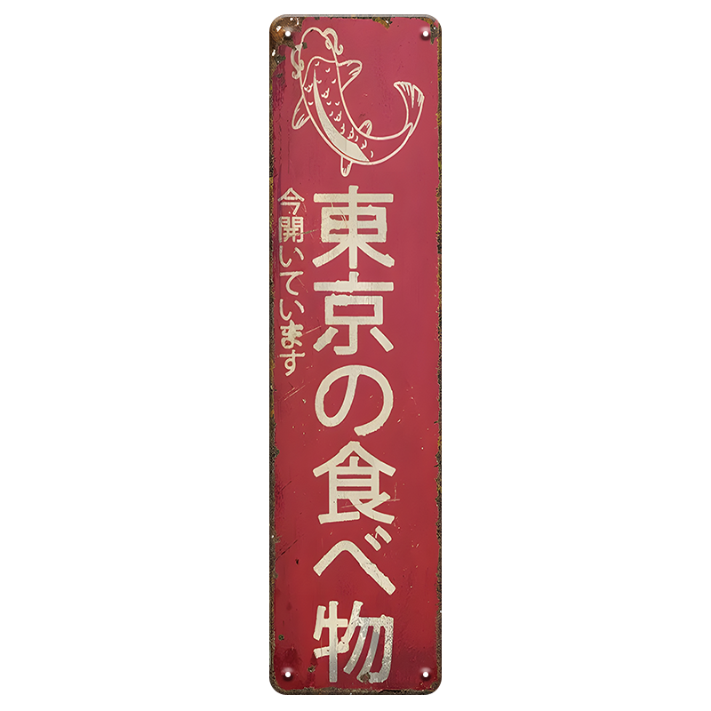 ブリキ看板 東京の食べ物 鯉 レトロ 看板 昭和レトロ 和風 インテリア 雑貨 壁飾り ビンテージ ディスプレイ