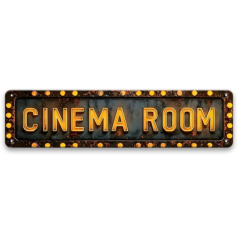 ブリキ看板 CINEMA ROOM シネマルーム 映画 ホームシアター マーキー 細長 壁飾り