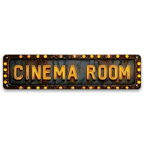 ブリキ看板 CINEMA ROOM シネマルーム 映画 ホームシアター マーキー 細長 壁飾り