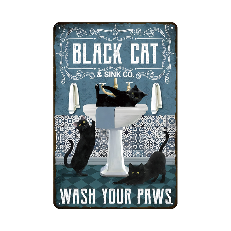 黒猫 ブリキ看板 猫 レトロ インテリア 壁飾り サインプレート