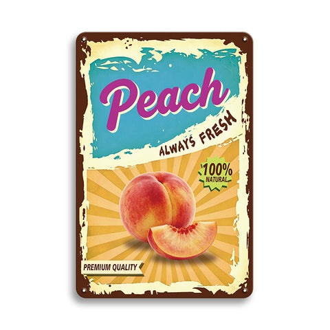 ブリキ看板 ピーチ 桃 レトロ インテリア ビンテージ アメリカン雑貨 壁飾り ディスプレイ