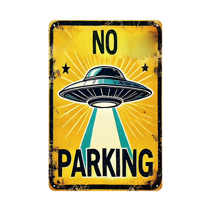 ブリキ看板 NO PARKING 駐車禁止 UFO エイリアン 宇宙船 レトロ アメリカン インテリア 壁飾り