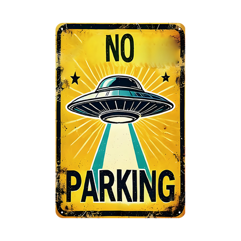 ブリキ看板 NO PARKING 駐車禁止 UFO エイリアン 宇宙船 レトロ アメリカン インテリア 壁飾り