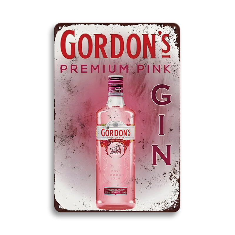 ブリキ看板 ジン GORDON'S ゴードン ピンクジン おしゃれ レトロ インテリア 壁飾り ビンテージ ディスプレイ