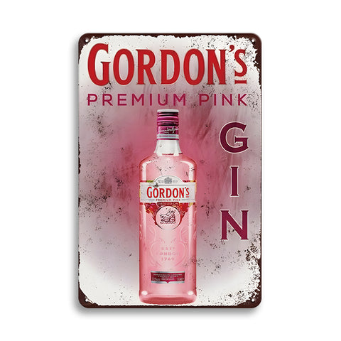 ブリキ看板 ジン GORDON'S ゴードン ピンクジン おしゃれ レトロ インテリア 壁飾り ビンテージ ディスプレイ