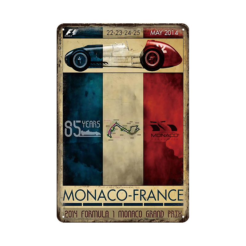 ブリキ看板 モナコグランプリ F1 レトロ ポスター インテリア 壁飾り ビンテージ Monaco France