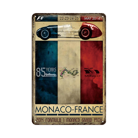 ブリキ看板 モナコグランプリ F1 レトロ ポスター インテリア 壁飾り ビンテージ Monaco France