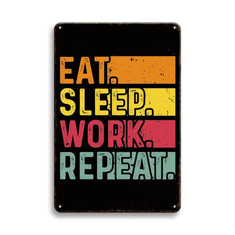 ブリキ看板 レトロ EAT SLEEP WORK REPEAT 英字 アメリカン インテリア 壁飾り