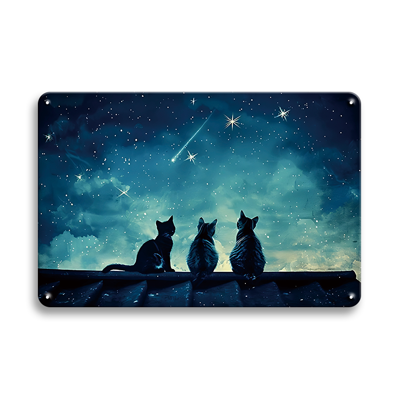 猫 ブリキ看板 星空 夜空 インテリア雑貨 おしゃれ レトロ ビンテージ 壁飾り ディスプレイ かわいい ネコ キャット
