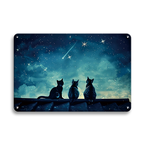 猫 ブリキ看板 星空 夜空 インテリア雑貨 おしゃれ レトロ ビンテージ 壁飾り ディスプレイ かわいい ネコ キャット