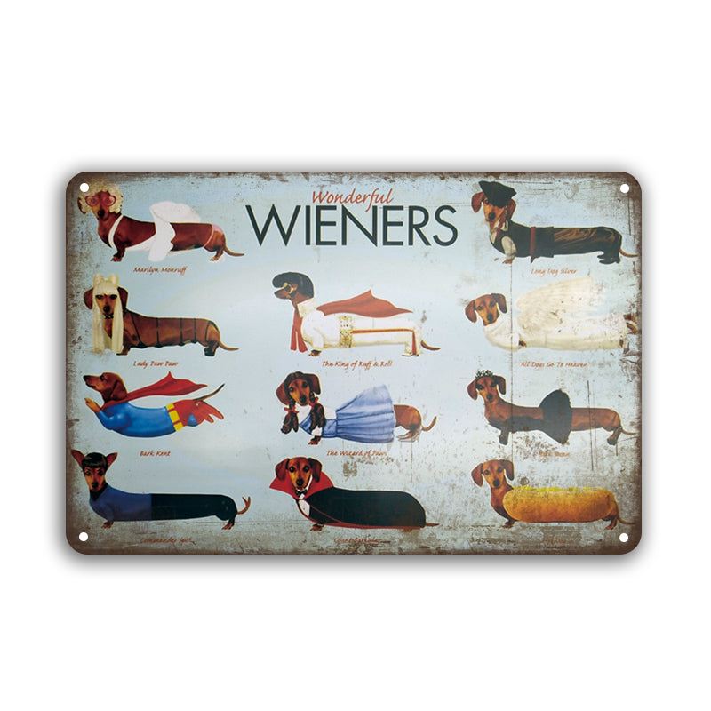 ブリキ看板 Wonderful WIENERS ダックスフンド 犬 コスプレ ペット 動物 壁飾り
