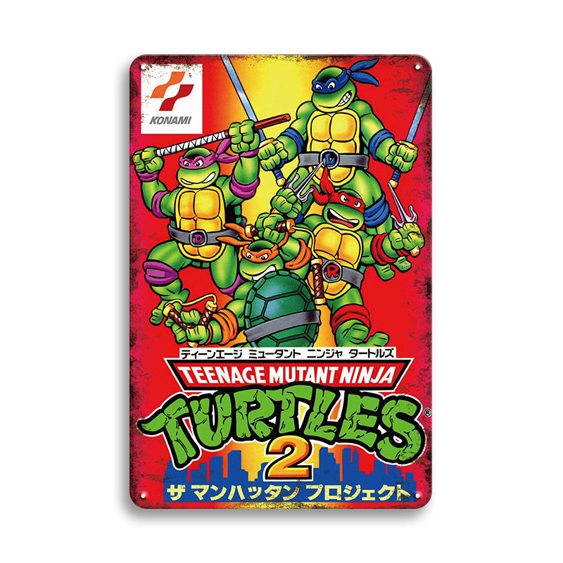 タートルズ ブリキ看板 ティーンエイジ・ミュータント・ニンジャ・タートルズ レトロ ゲーム ポスター インテリア KONAMI レオナルド ラファエロ ドナテロ ミケランジェロ