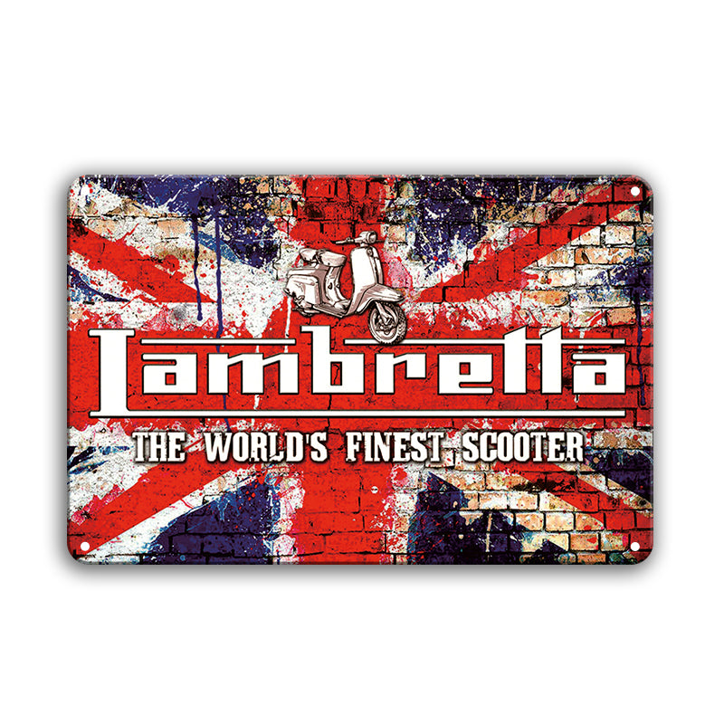 Lambretta ブリキ看板 スクーター バイク 英国旗 レトロ 壁飾り
