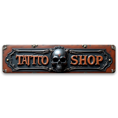ブリキ看板 TATTOO SHOP タトゥー スカル ドクロ 刺青 細長 アメリカン 壁飾り