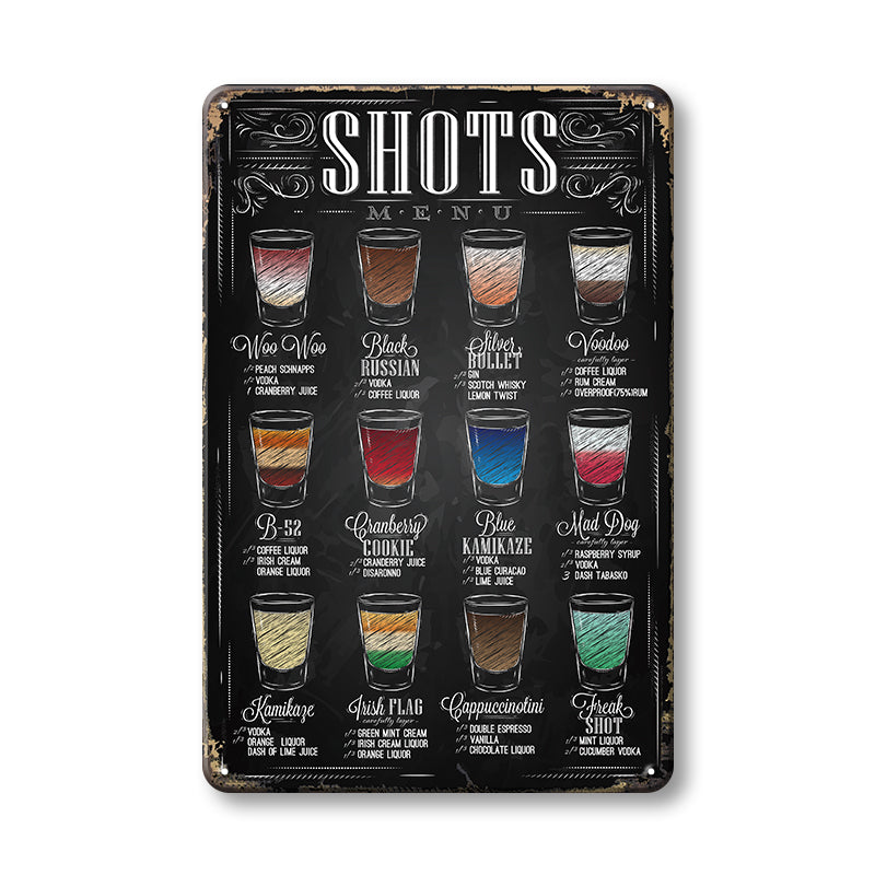 ブリキ看板 カクテル SHOTS MENU バー ショット メニュー おしゃれ 壁飾り
