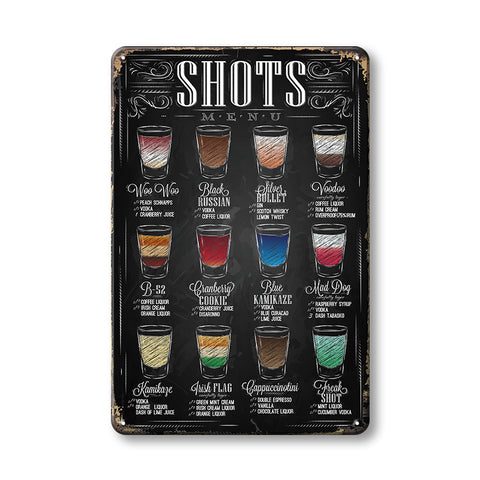ブリキ看板 カクテル SHOTS MENU バー ショット メニュー おしゃれ 壁飾り