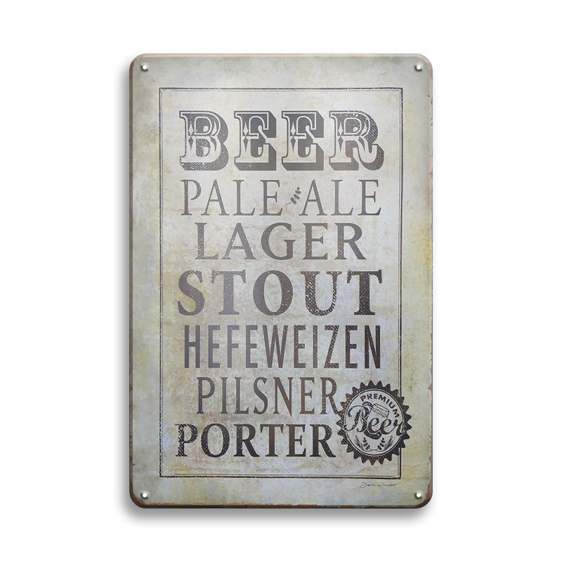 ブリキ看板 BEER ビール Pale Ale Lager Stout Pilsner おしゃれ シンプル 壁飾り