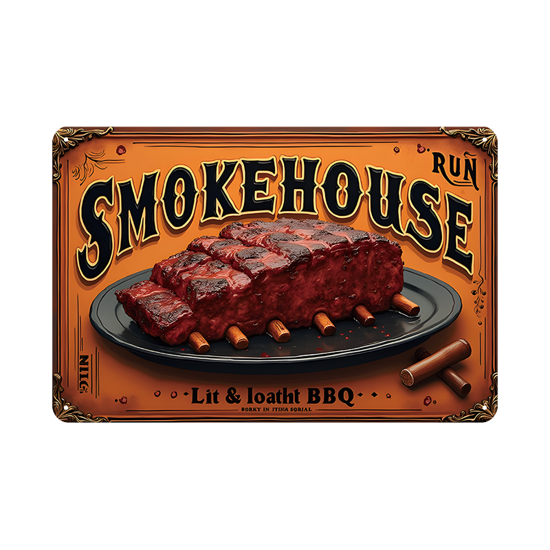 ブリキ看板 BBQ スモークハウス レトロ おしゃれ 壁飾り インテリア ビンテージ ディスプレイ コレクション