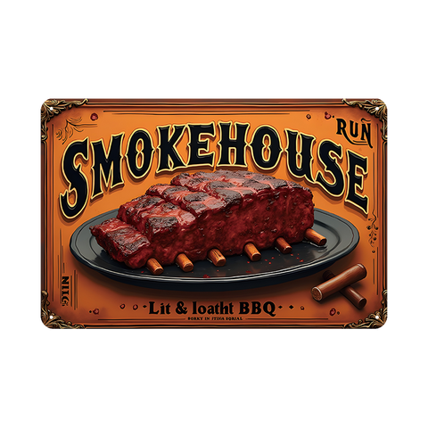 ブリキ看板 BBQ スモークハウス レトロ おしゃれ 壁飾り インテリア ビンテージ ディスプレイ コレクション