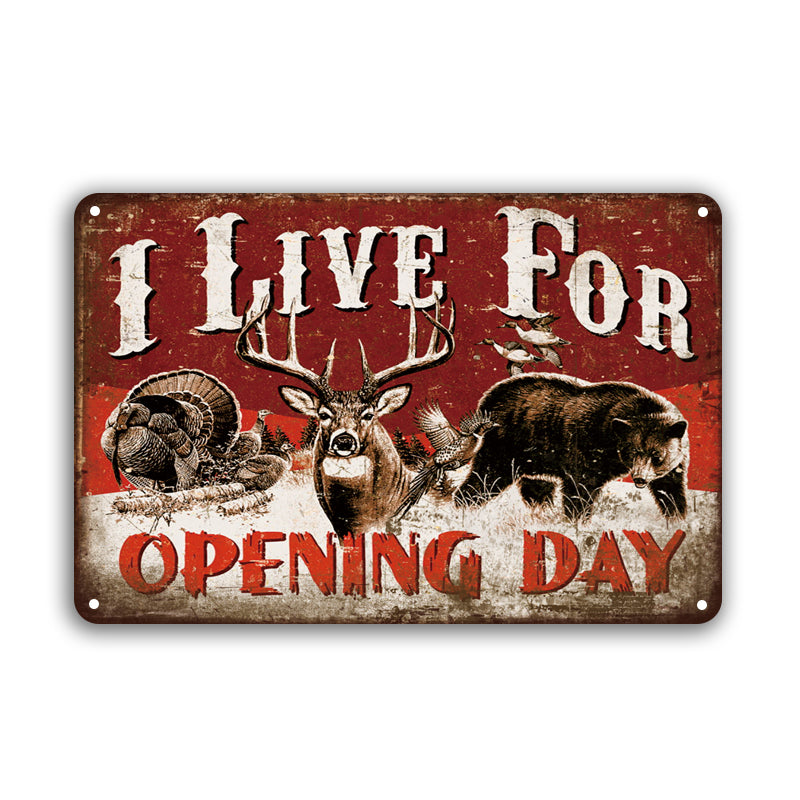 ブリキ看板 I LIVE FOR OPENING DAY ハンティング 狩猟解禁 鹿 熊 七面鳥 壁飾り