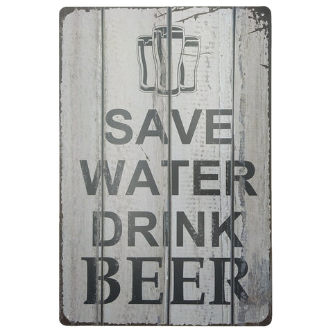 ブリキ看板 SAVE WATER DRINK BEER ビール ユーモア ジョーク バー 壁飾り