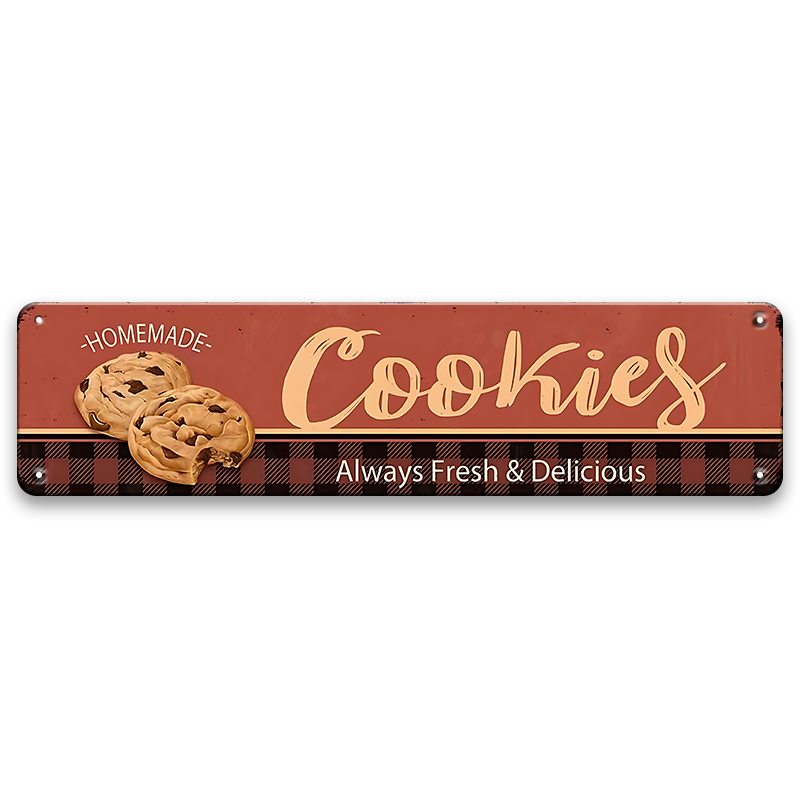 ブリキ看板 HOMEMADE Cookies Always Fresh & Delicious クッキー 手作り お菓子 スイーツ カフェ キッチン パン屋 縦長 ヴィンテージ インテリア 壁飾り おしゃれ