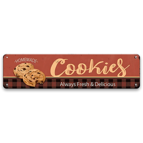 ブリキ看板 HOMEMADE Cookies Always Fresh & Delicious クッキー 手作り お菓子 スイーツ カフェ キッチン パン屋 縦長 ヴィンテージ インテリア 壁飾り おしゃれ