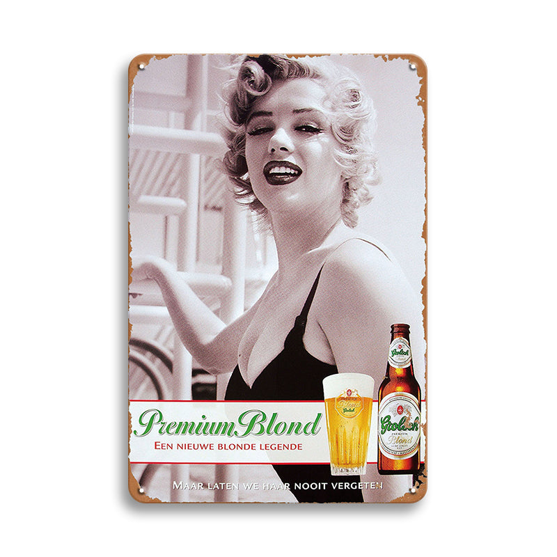 ブリキ看板 ビール レトロ ガール セクシー ポスター バー カフェ アンティーク 壁飾り Premium Blond 縦30×横20cm
