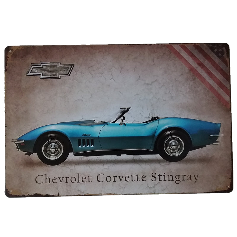 ブリキ看板 Chevrolet Corvette Stingray シボレー コルベット アメリカ 車 壁飾り