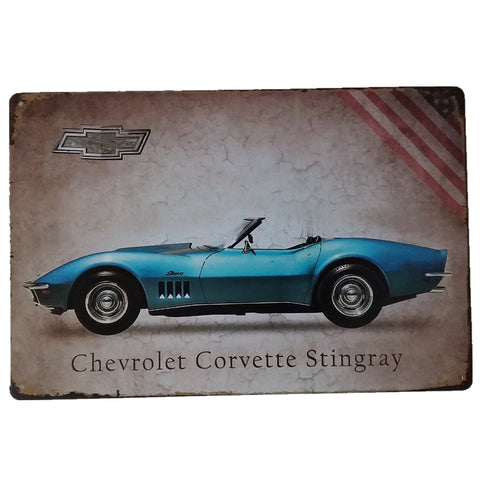 ブリキ看板 Chevrolet Corvette Stingray シボレー コルベット アメリカ 車 壁飾り