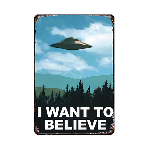 UFO ブリキ看板 エイリアン 宇宙人 I WANT TO BELIEVE レトロ ビンテージ インテリア 雑貨 壁飾り