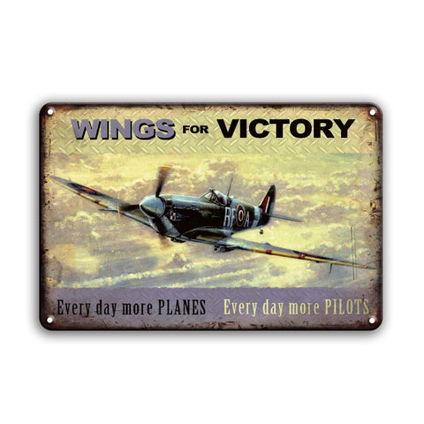 ブリキ看板 WINGS FOR VICTORY 戦闘機 スピットファイア ミリタリー 航空機 パイロット 第二次世界大戦 ヴィンテージ ポスター レトロ インテリア 壁飾り おしゃれ